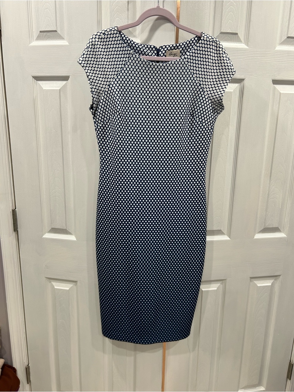 Beige by eci Navy and White Polka Dot Midi Dress
